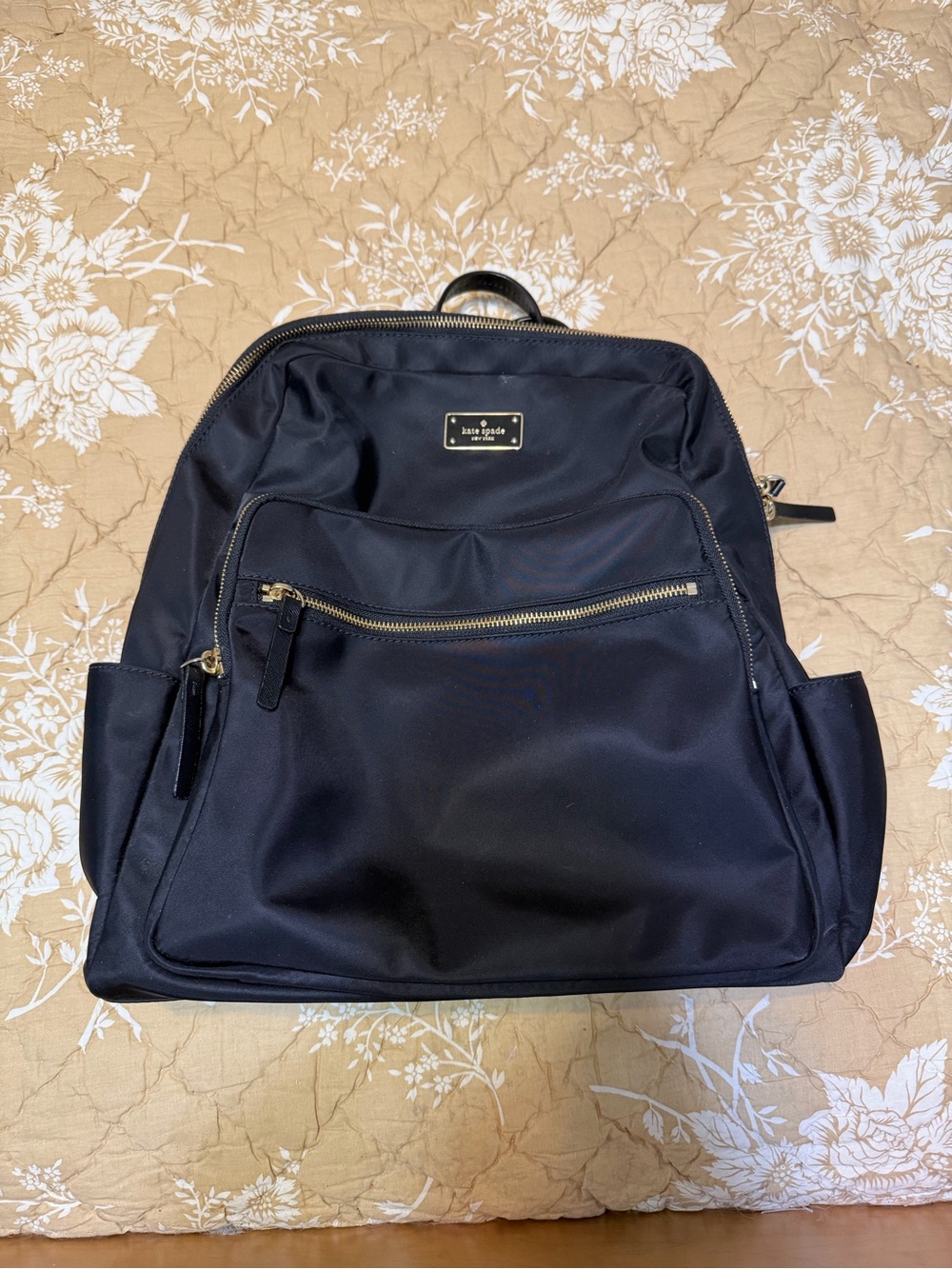 Kate Spade Black Nylon Laptop Backpack with Gold Hardware